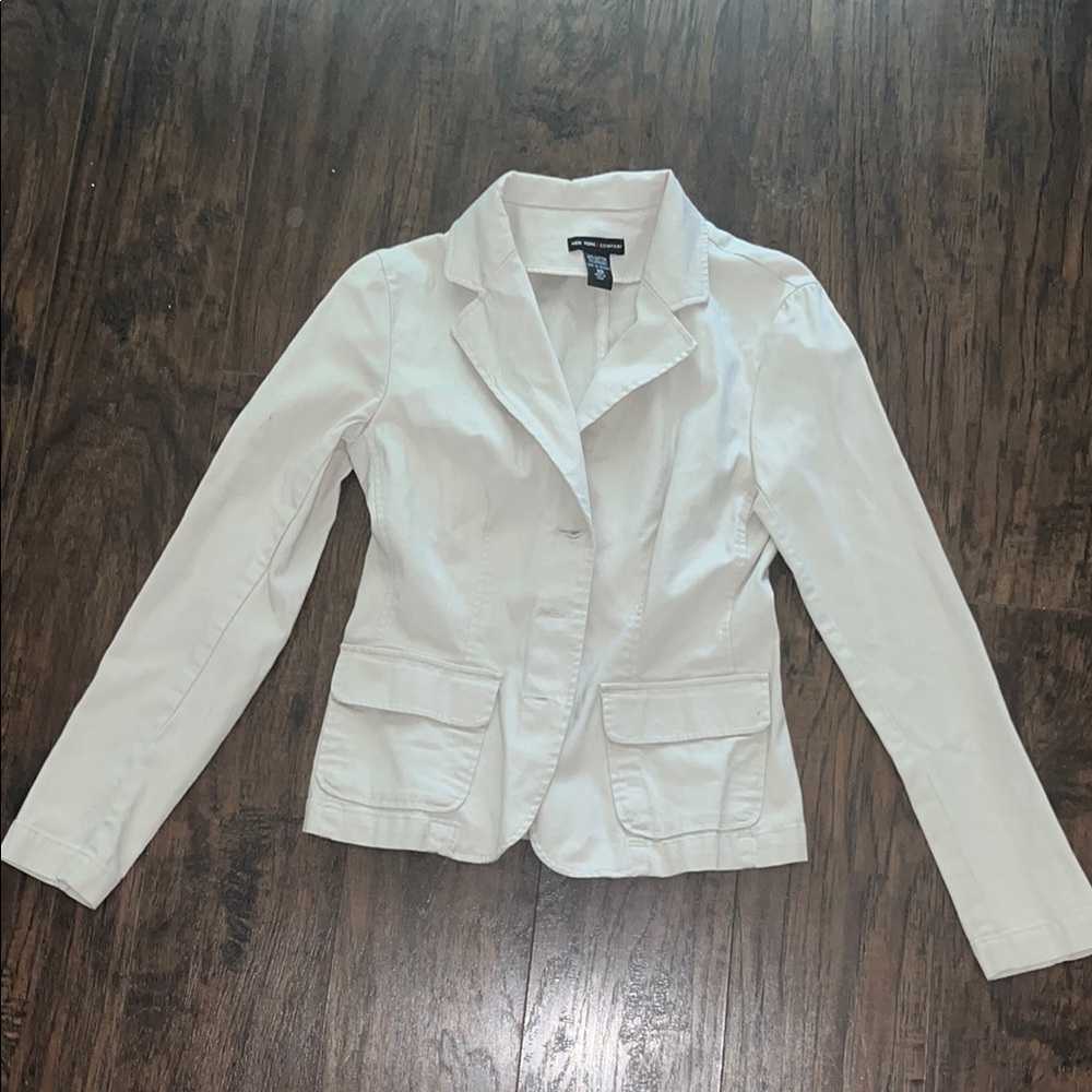 New York & Company Cream Blazer Professional Tailored Jacket